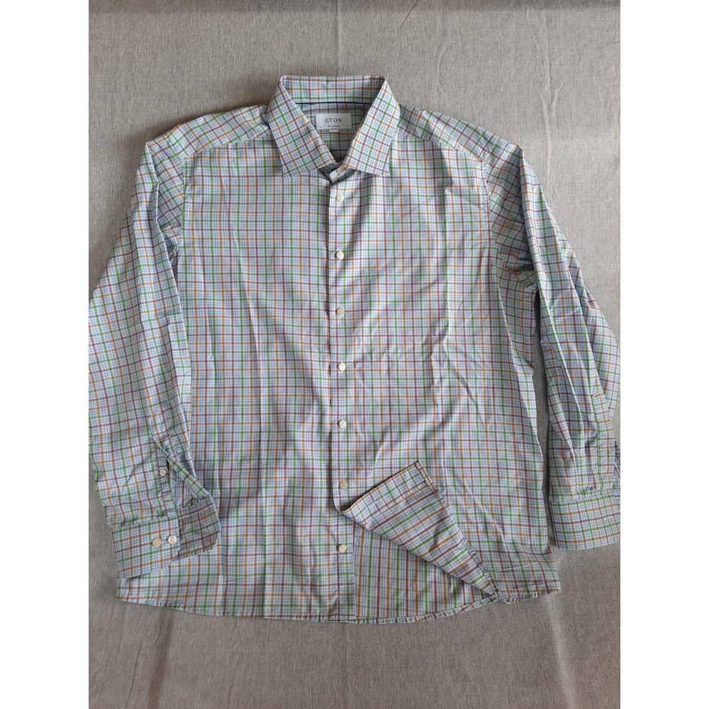 Eton Men 2xl Contemporary Plaid Button Shirt Long Sleeve Multicolored Purecotton